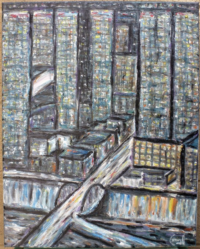 TOKYO NIGHTS 16×20 city lights original small repair oil painting signed Crowell
