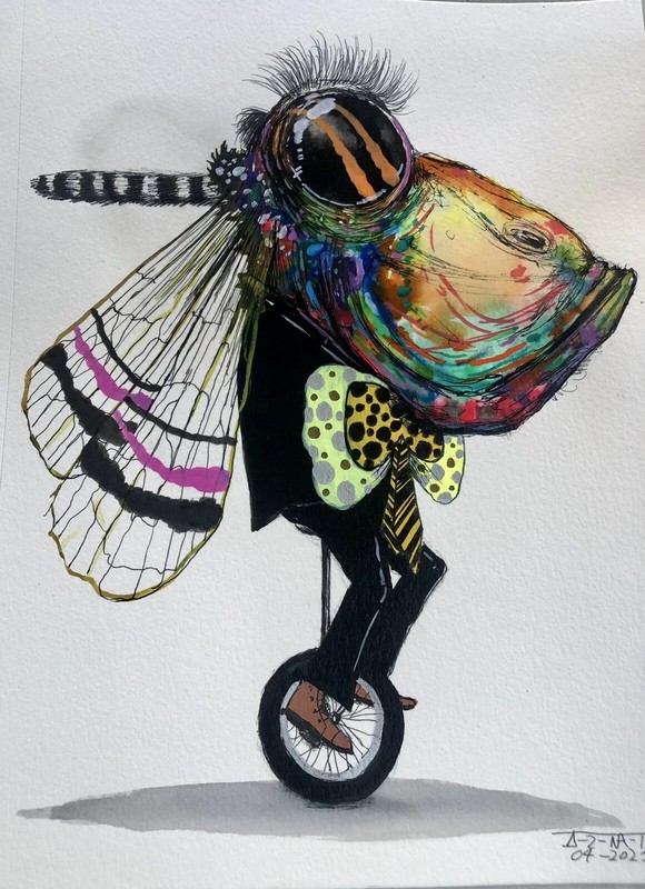ALAIN DONATE HERNANDEZ ORIGINAL MIXED MEDIA ACRYLIC,INK ON CARDBOARD 9″X 12″