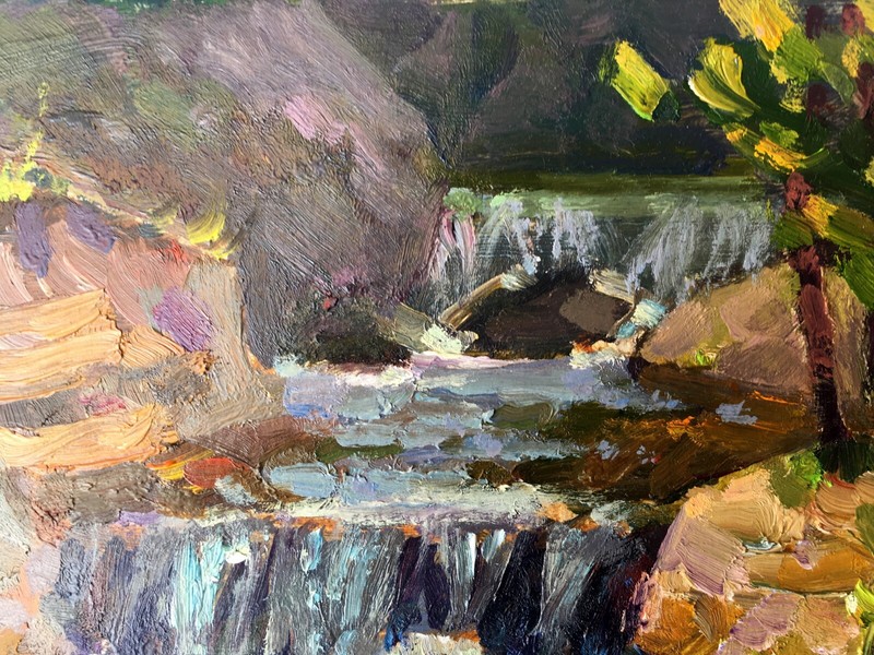 Oil Painting Mountain Waterfall Batrakov V. Unframe Original Home Decor nAAA2385 gallery