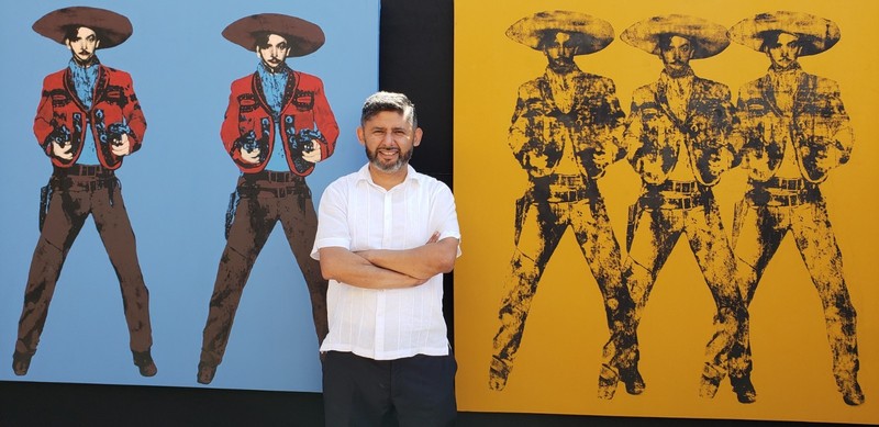 2 Bandidos Silkscreen Mexican Pop Art 57x50 Jorge Negrete Tribute Warhol gallery