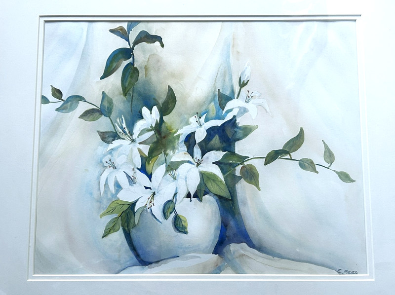 Original E. Reed Botanical Still Life Lily Watercolor Painting Framed 24.75×21.5