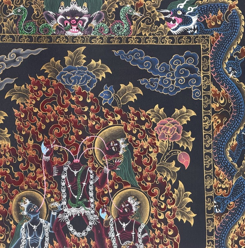 CHHINNAMASTA BLACK & GOLD HAND-PAINTED THANGKA – KUNDALINI TANTRA WALL ART gallery