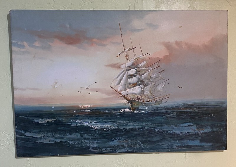 Hewitt R Jackson Original Seascape Ship Oil Painting - UNFRAMED 24"X36” gallery