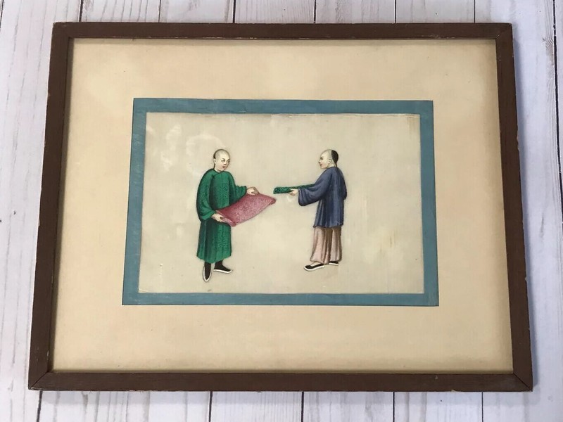 Vintage Framed SILK PAINTING Chinese Men China gallery