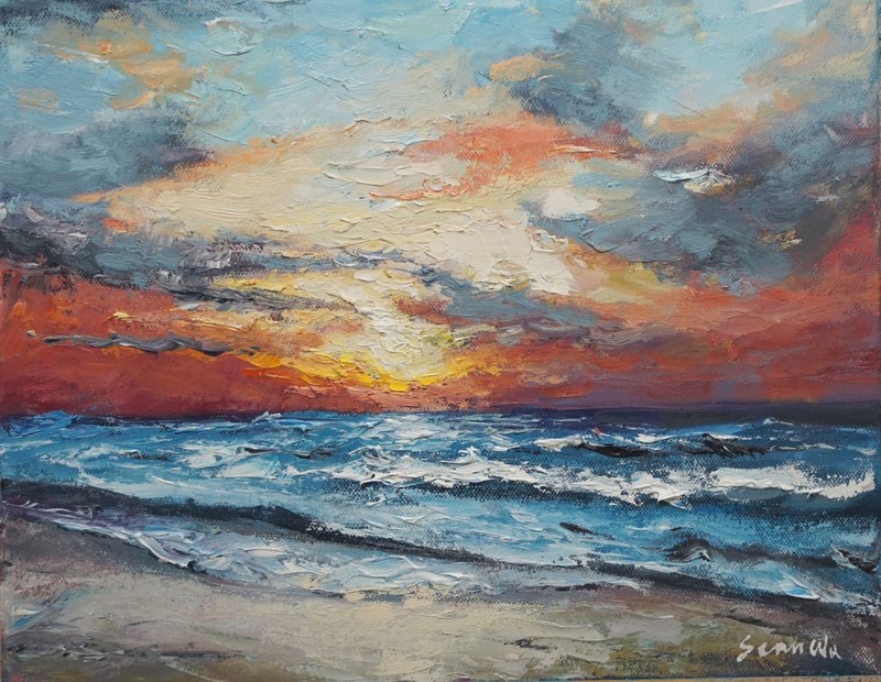 Sean Wu original oil, 11×14 on stretched canvas， sunset