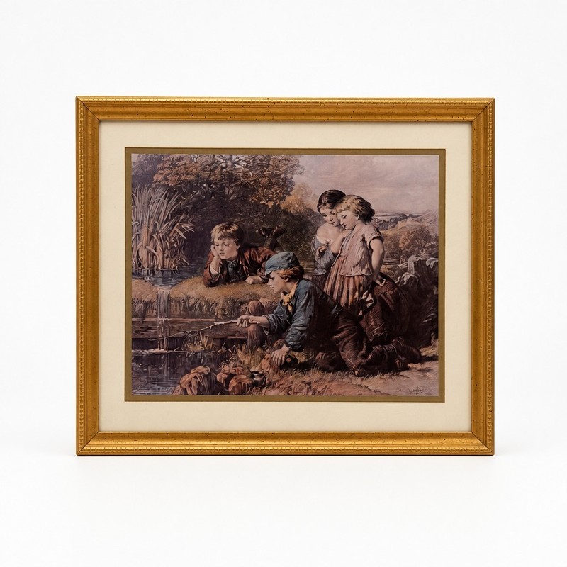 VINTAGE LAURA HARLIN ORIGINAL 1879 CHILDREN AT PLAY 18×15