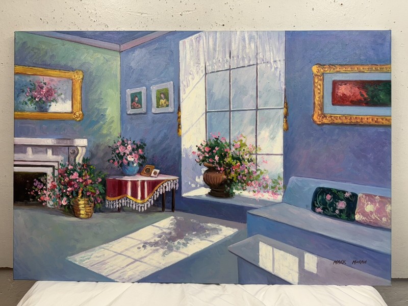 Beautiful 24” X 36” Painting SignedMark Moran Elegance Room Flowers Still Life