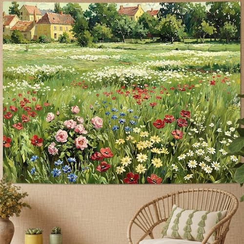 Lifeel Vintage Countryside Meadow Tapestry Landscape Field 48"L x 36"W Green