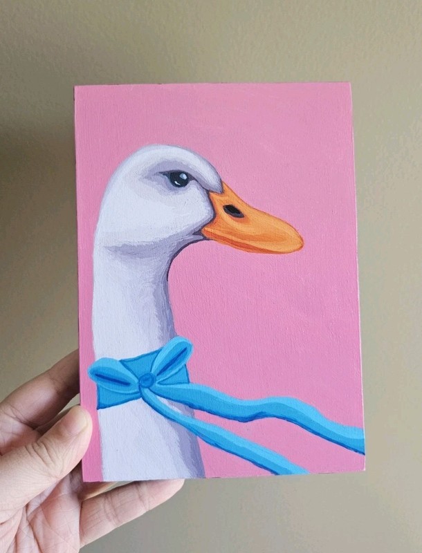 Duck Original Acrylic Painting On 5×7 Wood, Whimsical Bird Artwork Coquette Art