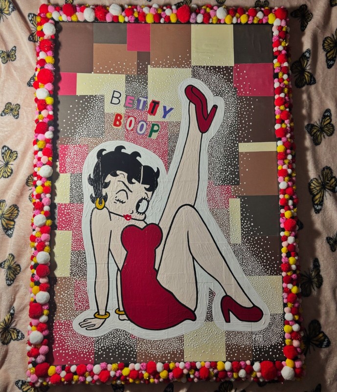 Betty Boop Fan Art, Framed Acrylic Painting, 20inch x 30inch, New