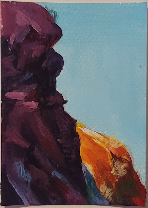 ACEO Original Abstract Landscape Mountain Cliff Mini Art Painting Nature