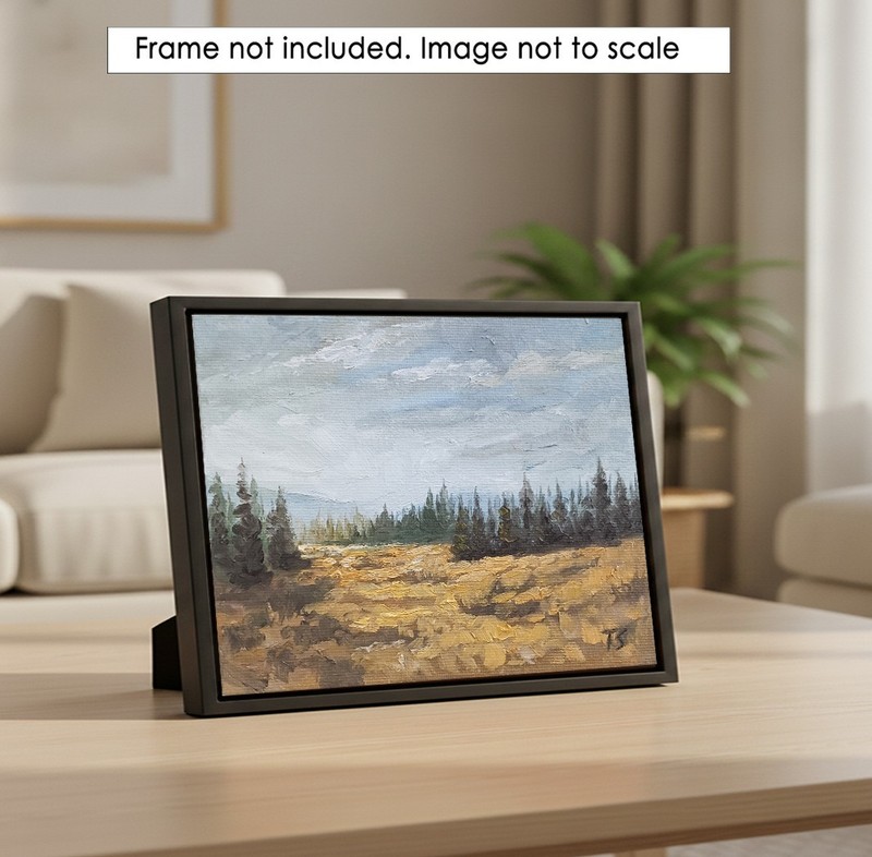 ORIGINAL Oil Painting Impressionism Moody Landscape Field Forest 5"x7" gallery