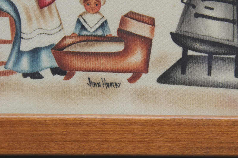 Mother Child & Baby PRIMITIVE THEOREM PAINTING signed Jean Henry on Velvet Cloth gallery