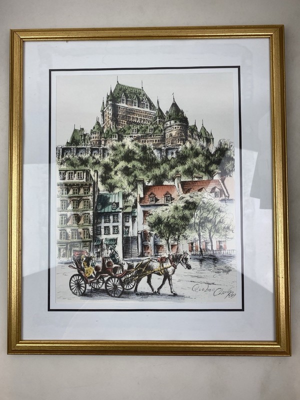 Vintage Claude Roy Signed Watercolor Quebec Chateau Frontenac Horse Carriage