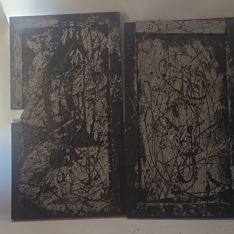 Michael Herley Original 2021 Abstract Diptych «Blackjack» Signed 1st Ever Sold