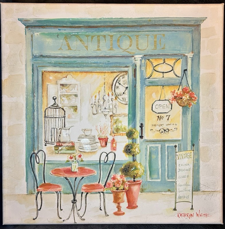 Kathryn White Whimsical Italian Embellished Giclee Painting “Antique” 20”x16”