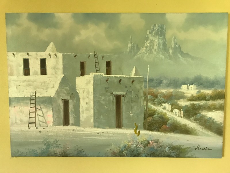 Large SOUTHWEST ADOBE LANDSCAPE OIL PAINTING on Canvas 36 x 24 Mezcal gallery