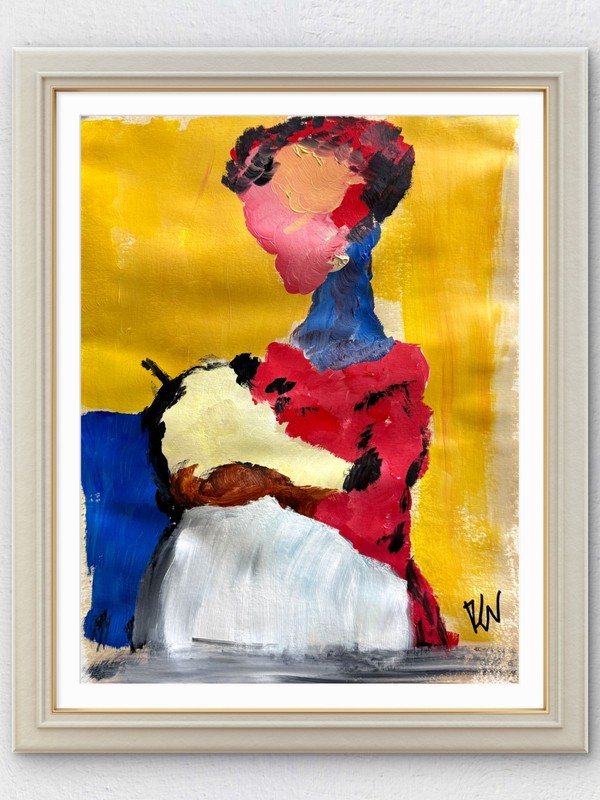Original 11×14 Expressionist Hand Painted Signed Acrylic Paper Art Girl & Doll