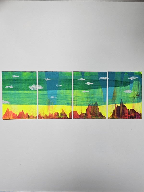 ACEO Quadriptych #5 Original Abstract Scrape Landscape, Jackie T Creates