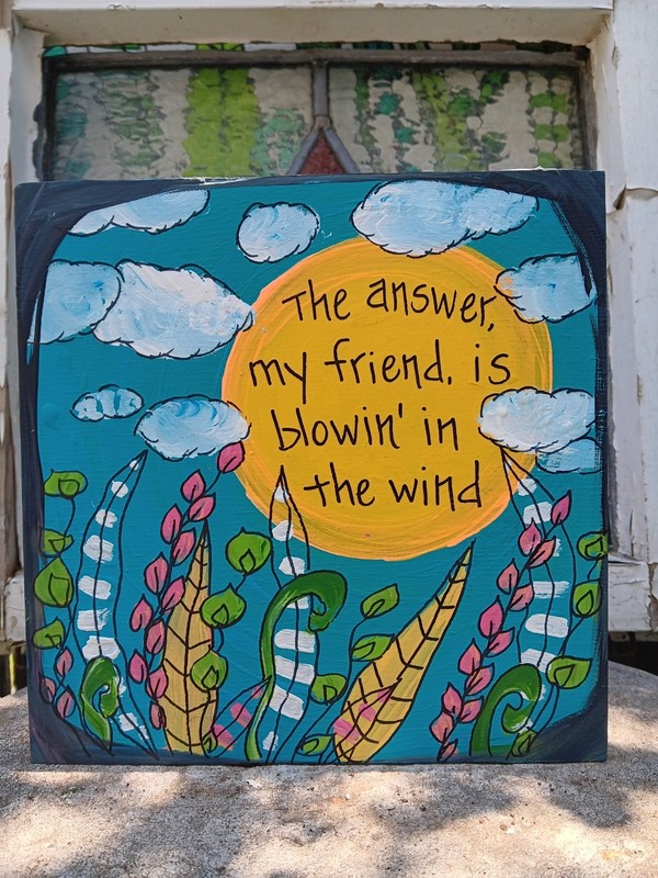 Bob Dylan Lyric Painting 8″ wood, Blowin’ In The Wind Song Wall Art, Folk Music