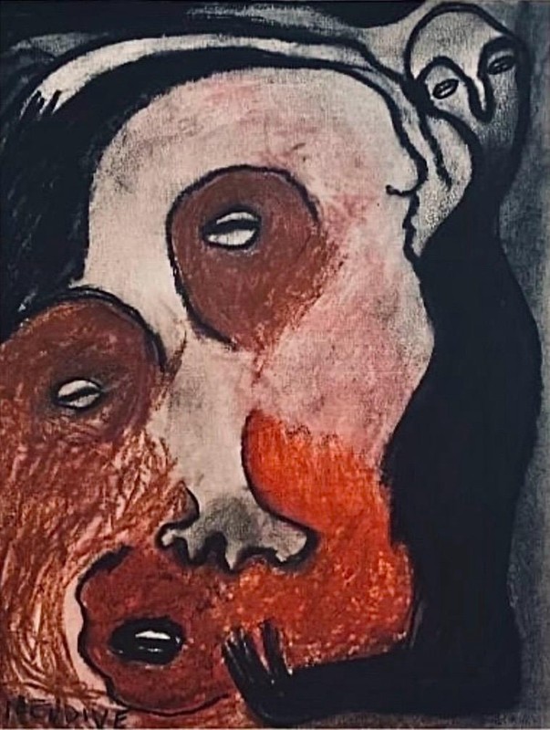 Attributed Manuel Mendive Cuban Art Pastel On Paper