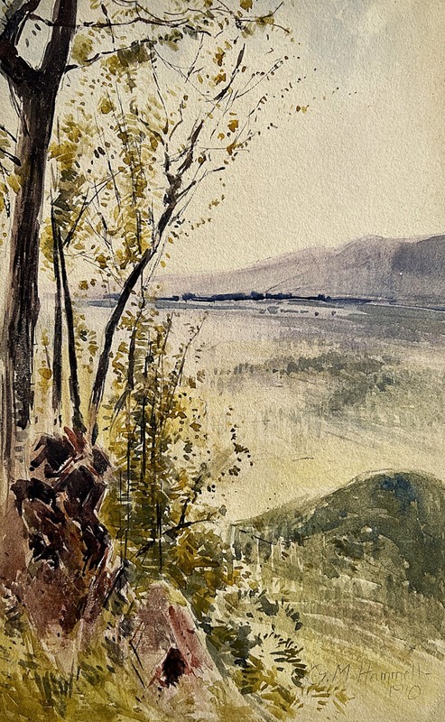 1910 Delicate Double-sided landscape watercolor by G.M. Hammell listed OH artist gallery