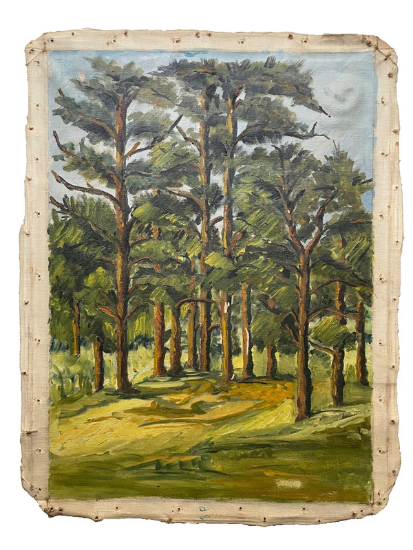 ANTIQUE FRENCH POST IMPRESSIONIST OIL PAINTING 1940’s – LANDSCAPE WITH TREES –