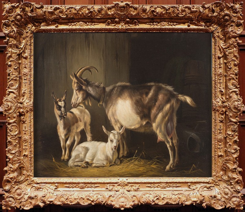 Hand Painted Oil Painting Mother Goat & Kids Portrait Classical Farm Animal Art