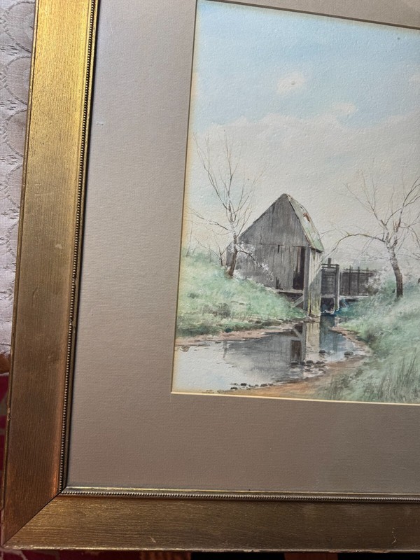 Charles Francis Shuck (1867 - 1896) "Mill Scene" Watercolor Painting - Framed gallery