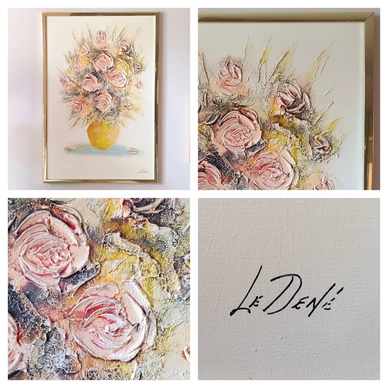 John Le Dené Mid Century Sculptured Acrylic Signed Painting 25 x 37 Inch