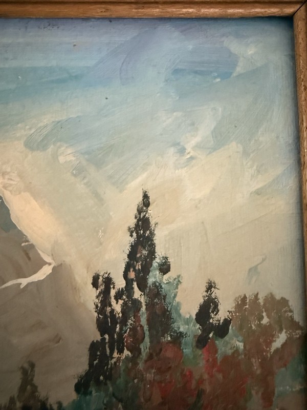 VTG Oil Painting Landscape Steeple Art Signed C. Morton 13”x11” gallery