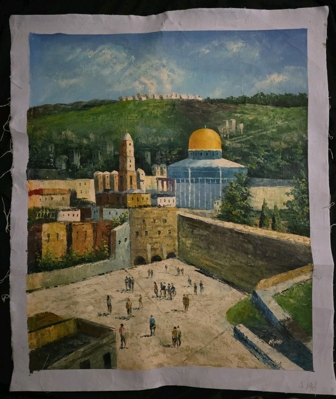 Original & Signed MOSHE KATZ Wailing Wall Jerusalem, Israel Judaica Art Painting