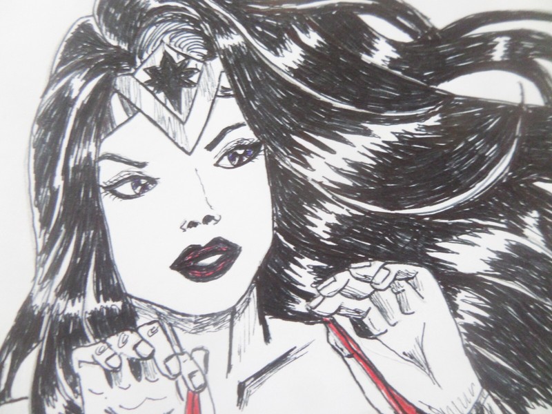 Original hand drawn WONDER WOMAN COMIC ART cover 9.5 x 6.5 Artist Signed A093 gallery