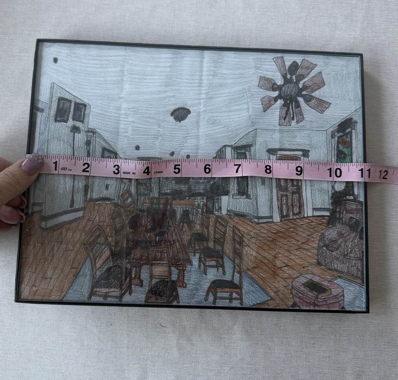 Original Interior Kitchen Dining Room Drawing Crayon Pencil Outsider Art Framed gallery