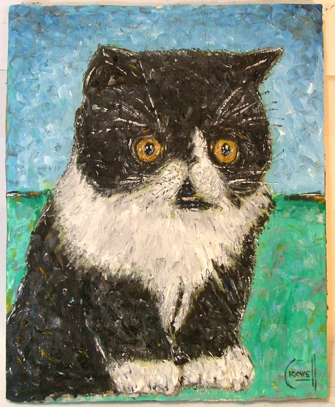 A Little Cat kitten pet original 8×10 card panel oil painting by Crowell