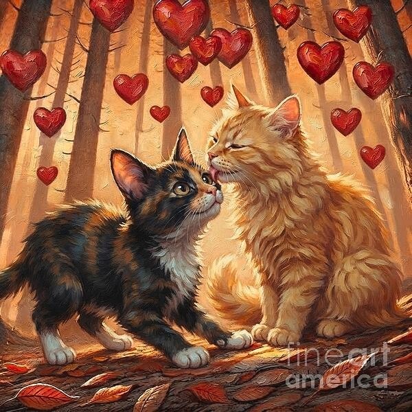 new handmade Painting on 14″*14″ canvas Cats in a Heart Forest 706 by Wendy