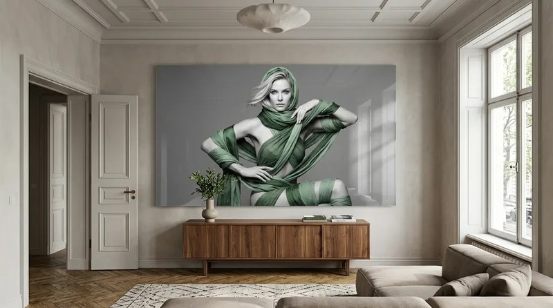 JUST Face Grey 180×105 Acrylic Glass Large Format XXL Women Portrait Pop Art
