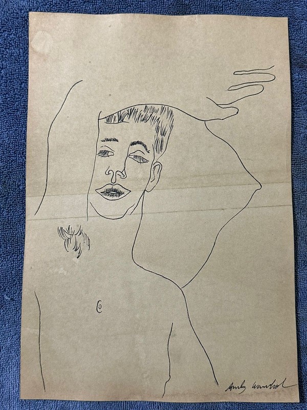 andy warhol drawing and painting on old paper signed stamped vintage