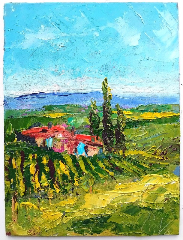 Tuscany Oil Painting Small 6x8" Italian countryside Landscape Handmade Impasto
