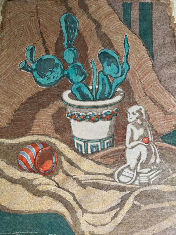 Antique Still Life Watercolor Art Painting, Hazel Frazee, Chicago gallery