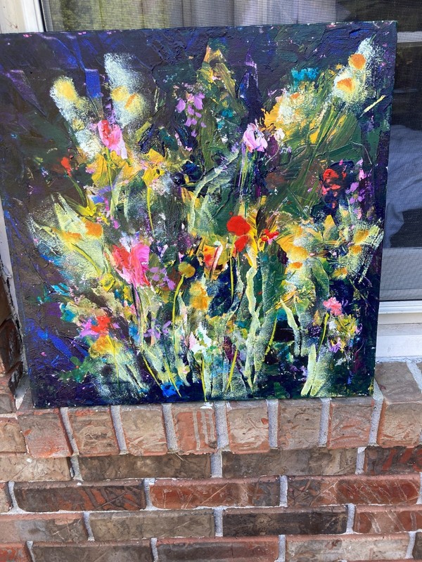 ABSTRACT_SPECRACULAR_Original Floral- Vibrant Colored -18″x18-Acrylic on Canvas