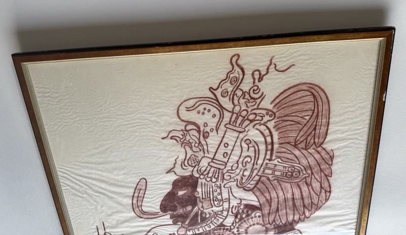 VTG Mayan Aztec Temple Rubbing Painting Framed Mexico Newman Galleries 38 X 26 gallery