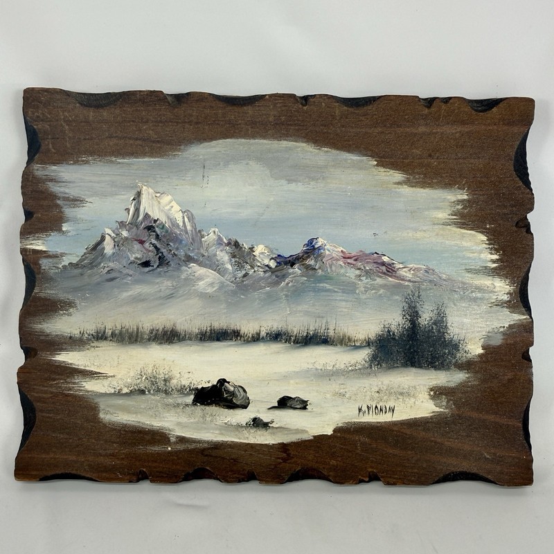Original Art Oil Painting Snowy Mountain Landscape Signed Kathryn Monday
