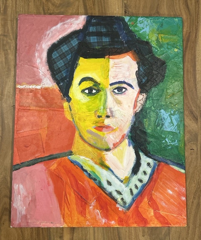 Modern Expressionist Cubist Portrait Mixed Media Collage Canvas Painting 20×16