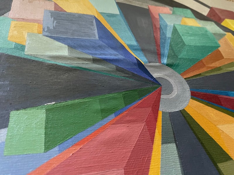 VIntage 80s Geometric Optical Art Hard Edge Painting Modern Wall Hanging Signed gallery