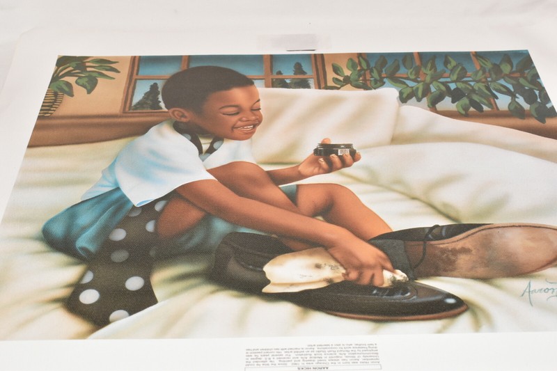 African American Painting WALKIN IN DADS SHOES Genuine Lithograph on Canvas 19″