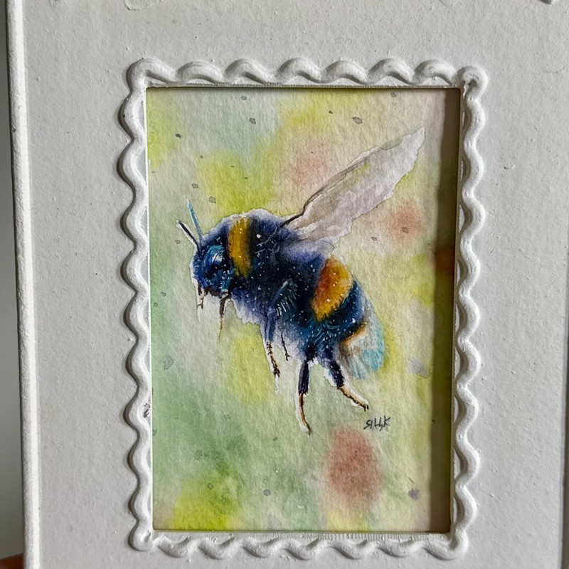 Bumble Bee Painting Framed Original Entomology Gift Insect Art Small Watercolor gallery