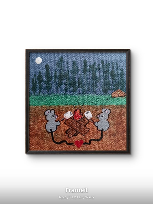 Original Mini Canvas Mouse Couple Painting 3.5 x 3.5 & Magnet by Charlene Slie