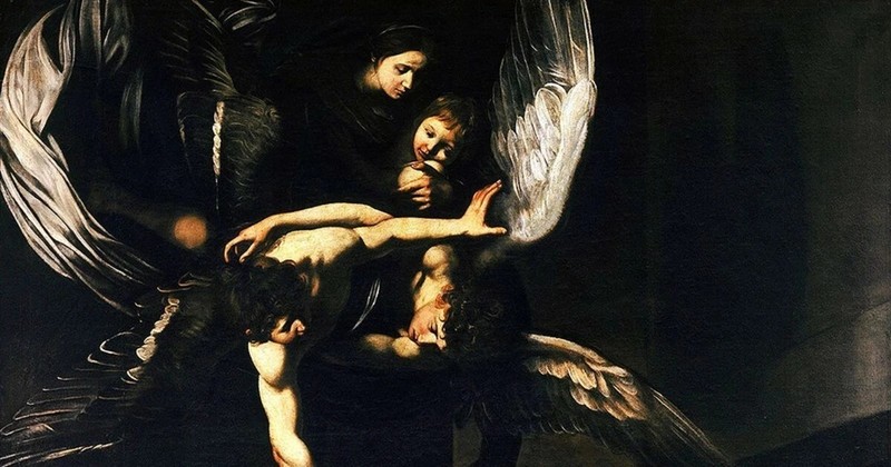 Oil Painting Framed Stretched Waterproof Caravaggio The Seven Works of Mercy