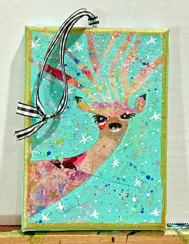 Original Reindeer Mixed Media Painting 5x7 Whimsical Christmas Holiday Wall Art gallery